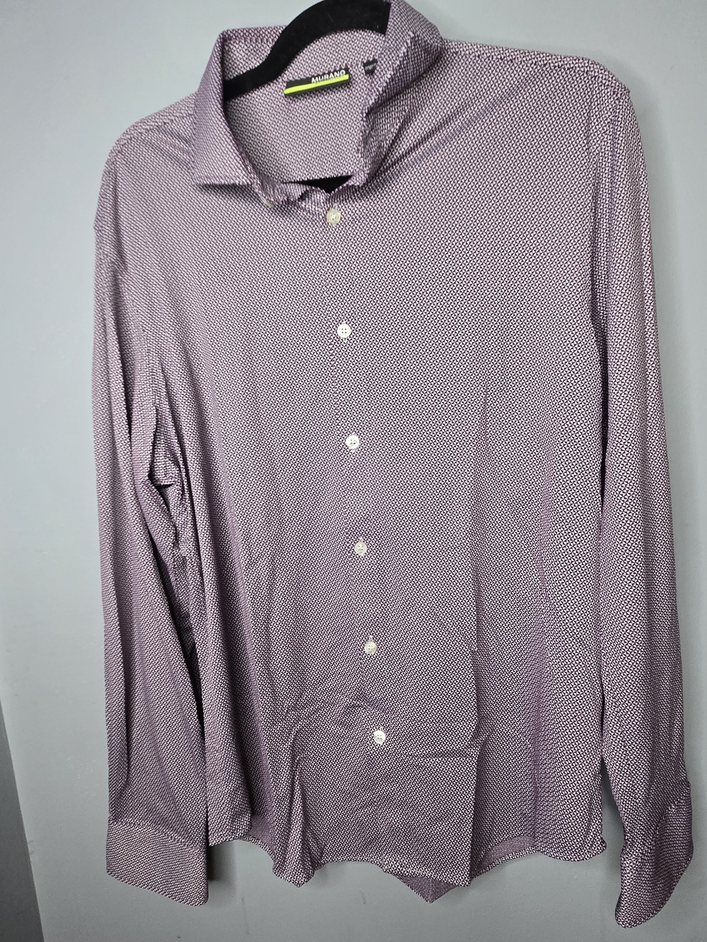 Murano Slim Fit Performance Button Down Shirt Men Large Stretch Maroon Geometric